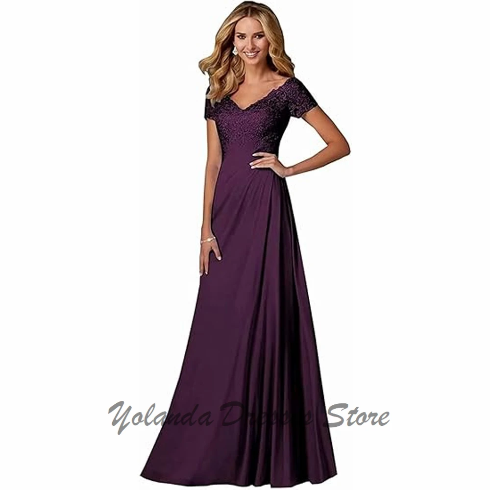 

Customized Wide V Neck Mother of The Bride Dresses Appliques Lace Up Formal Evening Gown Floor Length Wedding Guest Dress 2025