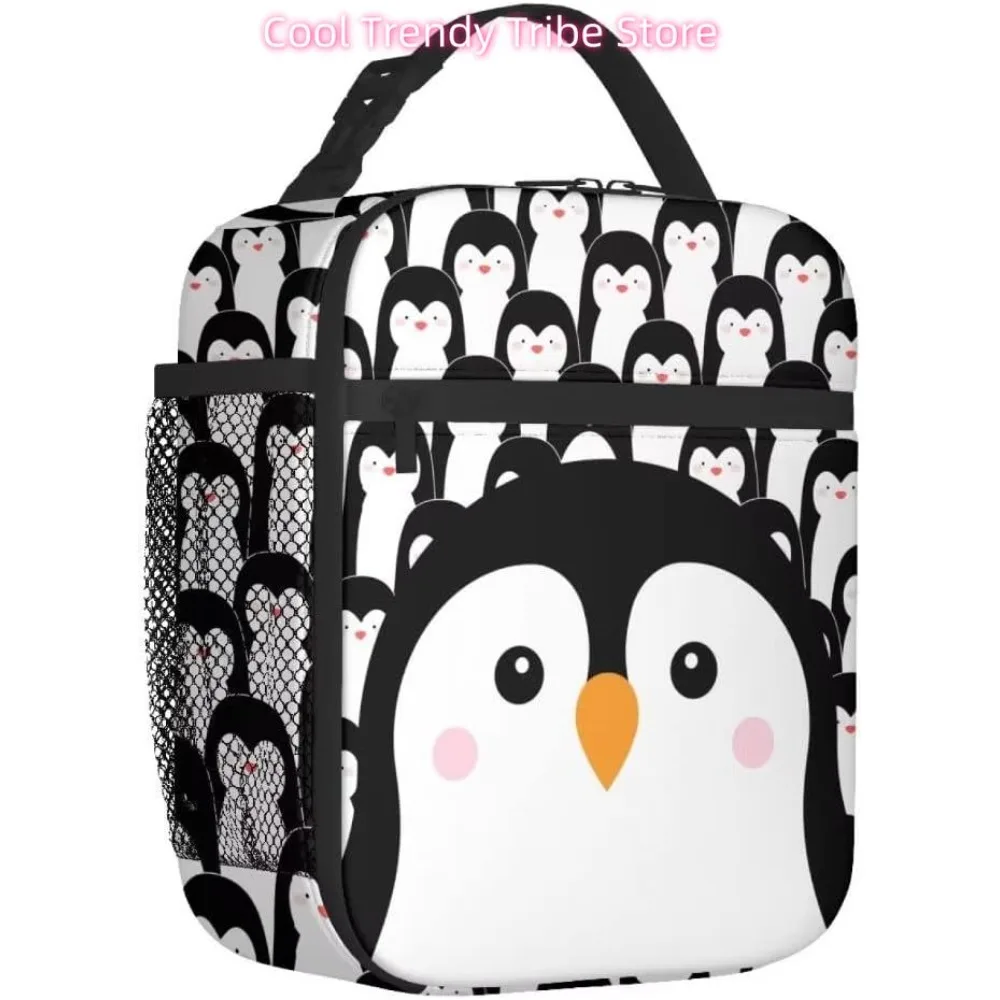 Funny Penguin Reusable Lunch Bag 8 X 4 X 10 Inches Cooler Bag Lunch Box Container with Adjustable for Picnic School Work