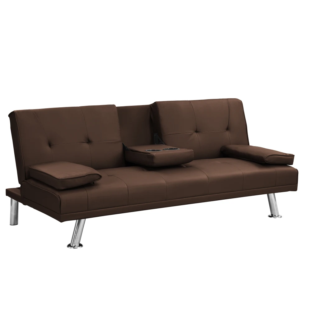 Divano letto con braccioli due supporti FRAME IN LEG, STAINLESS, FUTON MARRONE PVC