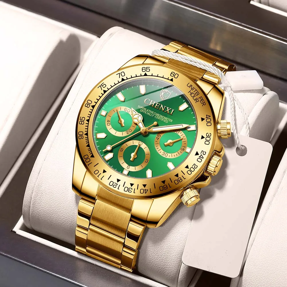 Reloj de cuarzo dorado CHENXI para hombre, reloj de pulsera de negocios, luminoso, resistente al agua, reloj de cuarzo para hombre, relojes para hombres