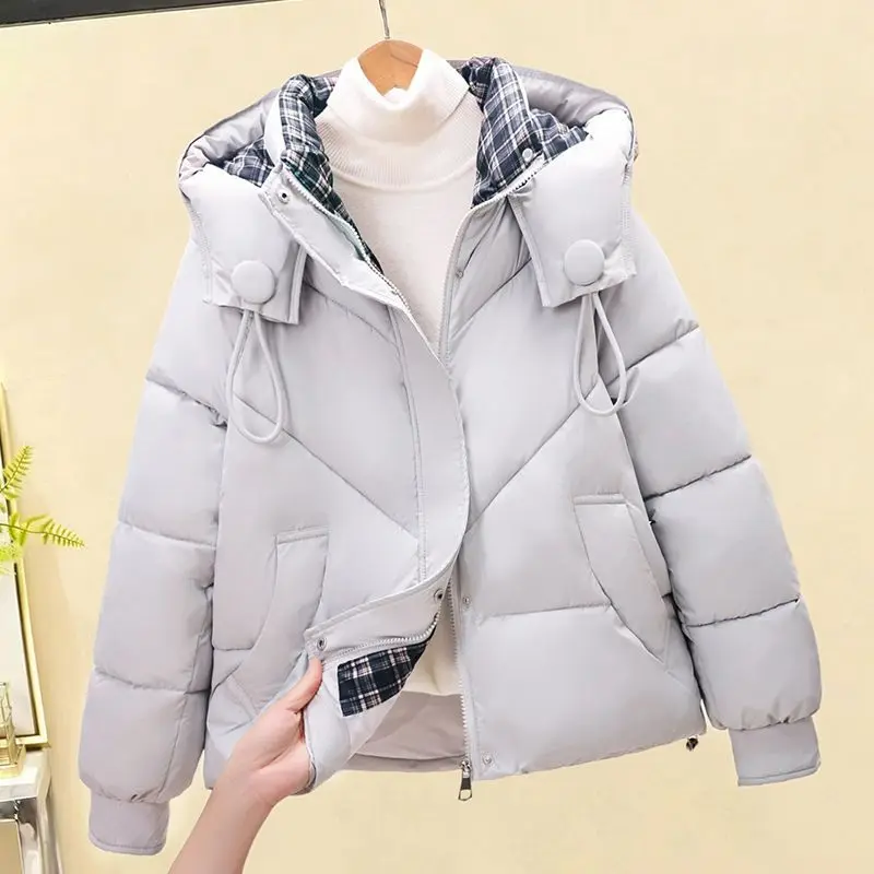 Down Cotton-padded Jacket Female Parkas Winter 2027 New Korean Warm Cotton Padded Coat Short Hooded Outwear Women Loose Outcoat
