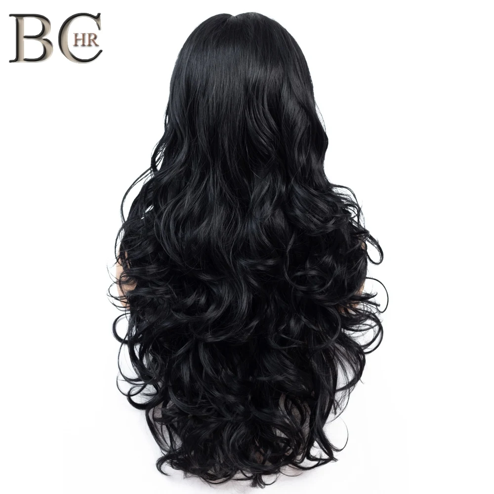 BCHR Long Curly Black Lace Front Wig Natural Hairline Heat Resistant Synthetic Hair Wigs for Women