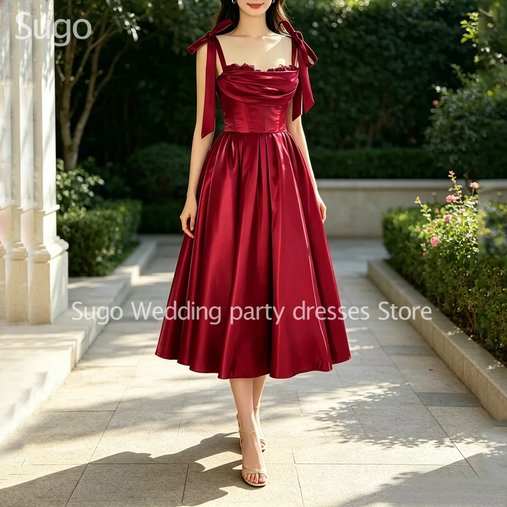 

Customized Burgundy Midi Simple Evening Dresses for Special Occasions Tea-Length A-Line Women Gala Prom Party Gowns 2026