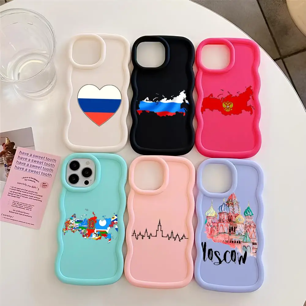 Moscow Russia Phone Case Blue Cute Girls New Wave Corners Macaron For IPhone 16 15 14 13 12 11 X Vivo Samsung Oppo