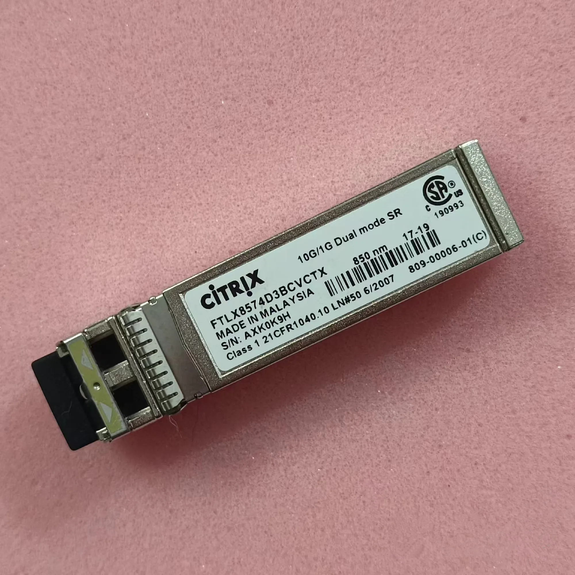 

CITRIX SFP Optical Switch 10G 850NM Transceiver FTLX8574D3BCVCTX 10G/1G Dual Mode SR 809-00006-01