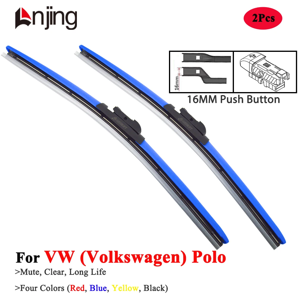 LNJING Colorful Wiper Blades For VW Volkswagen Polo 6N 9N 6N2 9N3 6R AW 1981 2002 2009 2012 2017 2020 2022 2024 Car Accessories