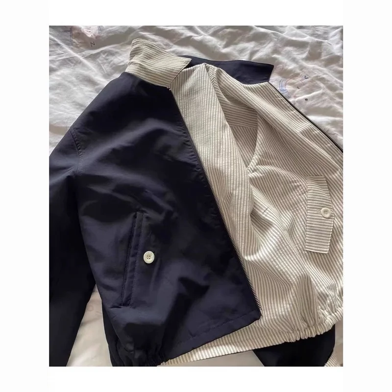 

Американская двусторонняя куртка с полосатым воротником для мужчин и женщин, весна-осень, новая уличная модная верхняя одежда CleanFit