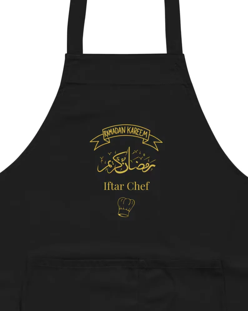 Black Ramadan Iftar Chef Islamic Apron Long Straps and Adjustable Neck Straps Eid Ramadan Gift Home Kitchen Decoration Islamic