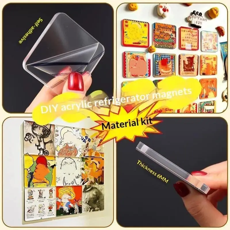 Rectangle 5×3cm DIY Acrylic Magnet Kit Blank Fridge Decor Set for Home DIY Craft Enthusiasts Small Present