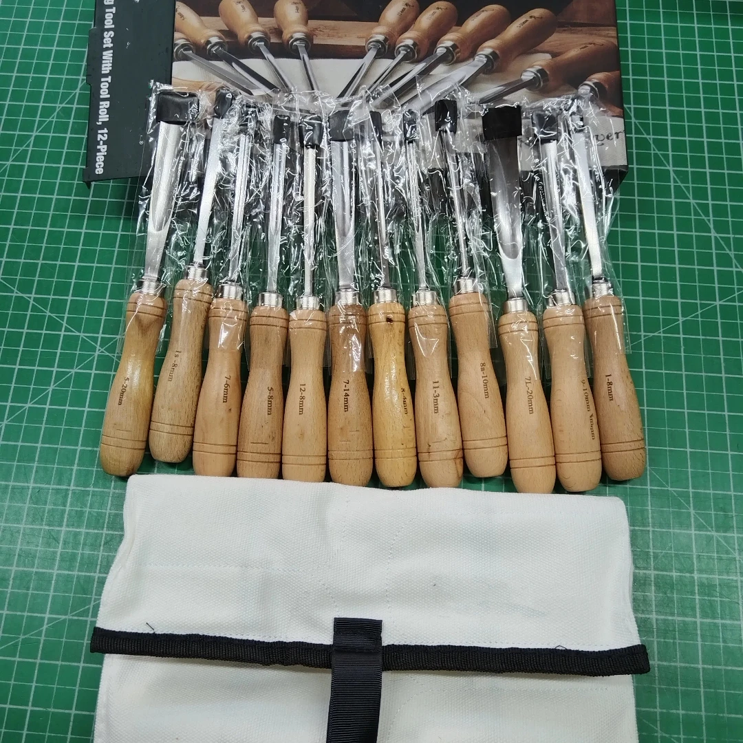 12PCS Woodcarving Chisel Tool Set With Tool Rolls