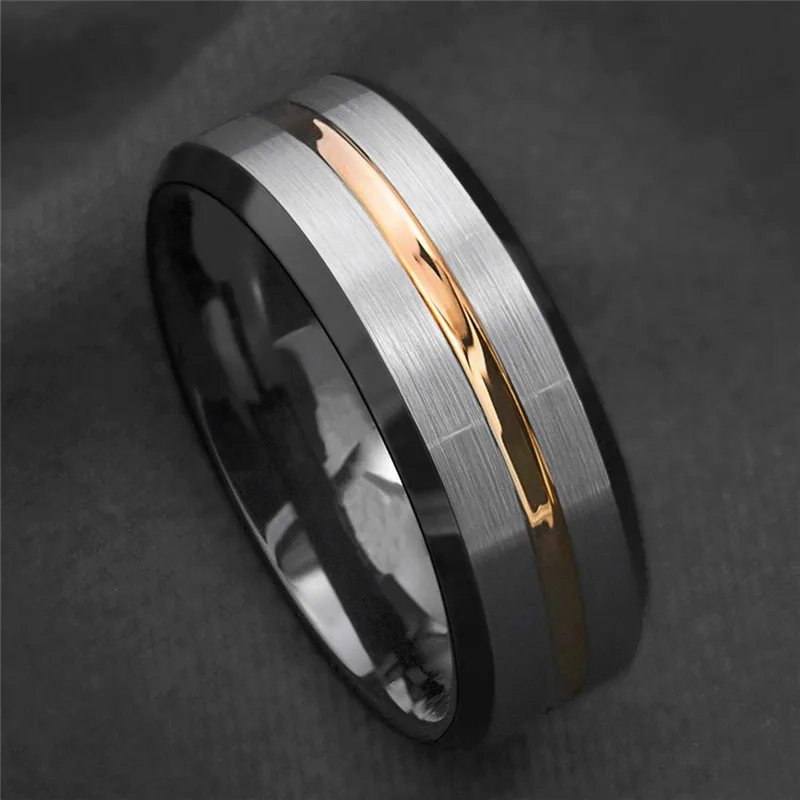 Fashion 8mm Men's Black Tungsten Wedding Band Rings Blue Groove Beveled Edge Knuckle Ring For Boyfriend Father's Day Gifts - Image 4