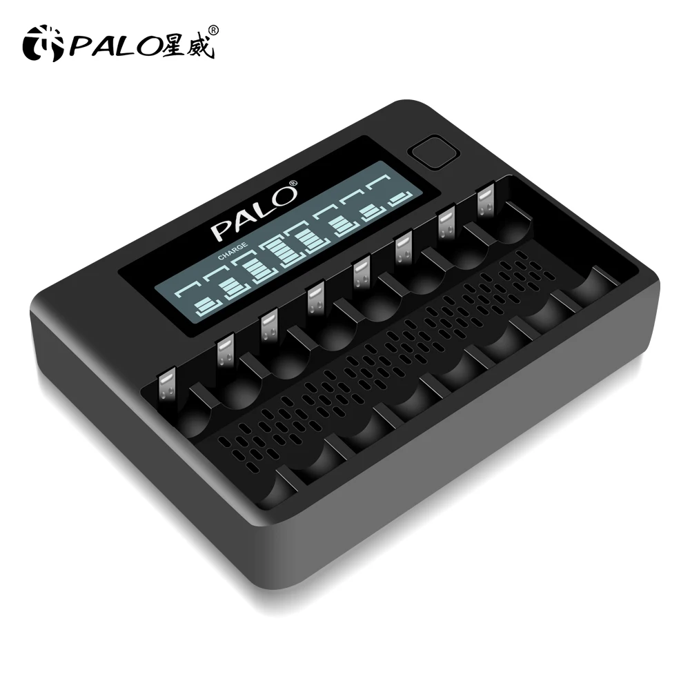 

PALO 8 Slots LCD Smart USB Battery Charger For 1.2V AA AAA NI-MH NI-CD Rechargerable Battery 2A 3A Fast Charging Battery Charger