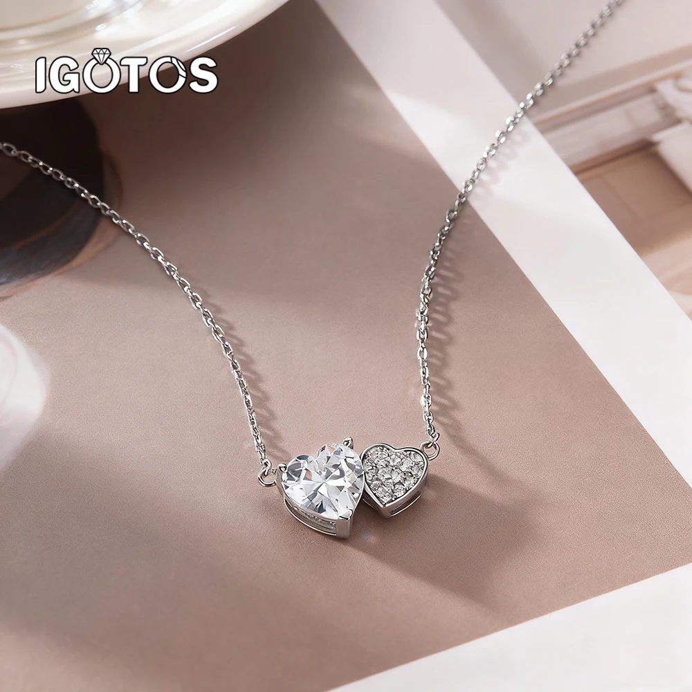 

IGOTOS 2 карата 8 мм сердце муассанит ожерелье для девочек классический пузырь ключичная цепочка стерлингового серебра 925 пробы вечерние ювелирные изделия подарок