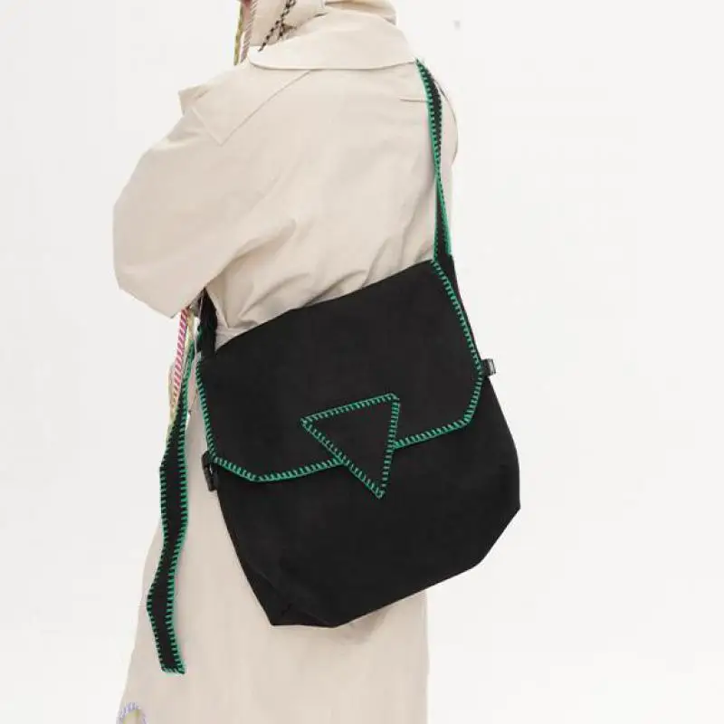 Fashionable New Suede Like Frosted Suede Car Stitching Edge Craftsmanship Personalized Design Square Diagonal Cross Women's Bag