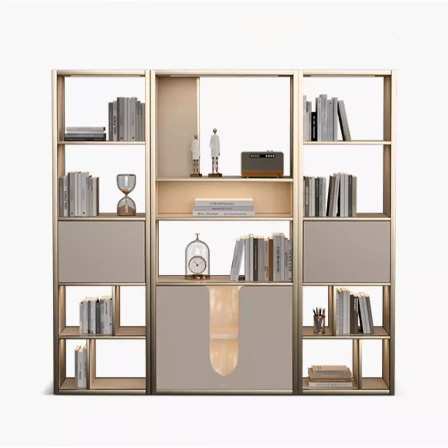 Living room stainless steel bookshelf shelf floor-to-ceiling modern bookcase light luxury high-end locker
