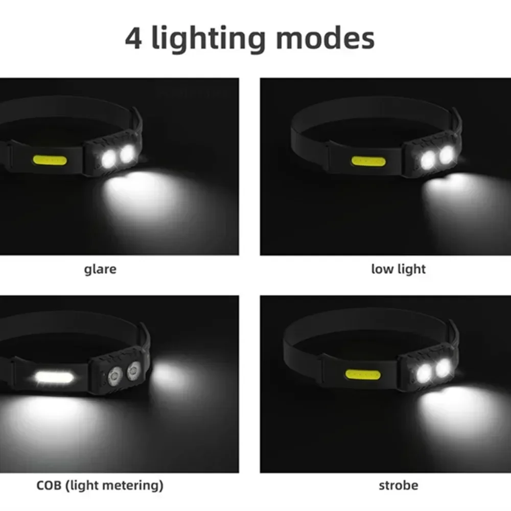 Faro de luz fuerte F5, linterna frontal LED recargable por USB portátil con detección XPE + linterna COB, lámpara superbrillante de emergencia para pesca