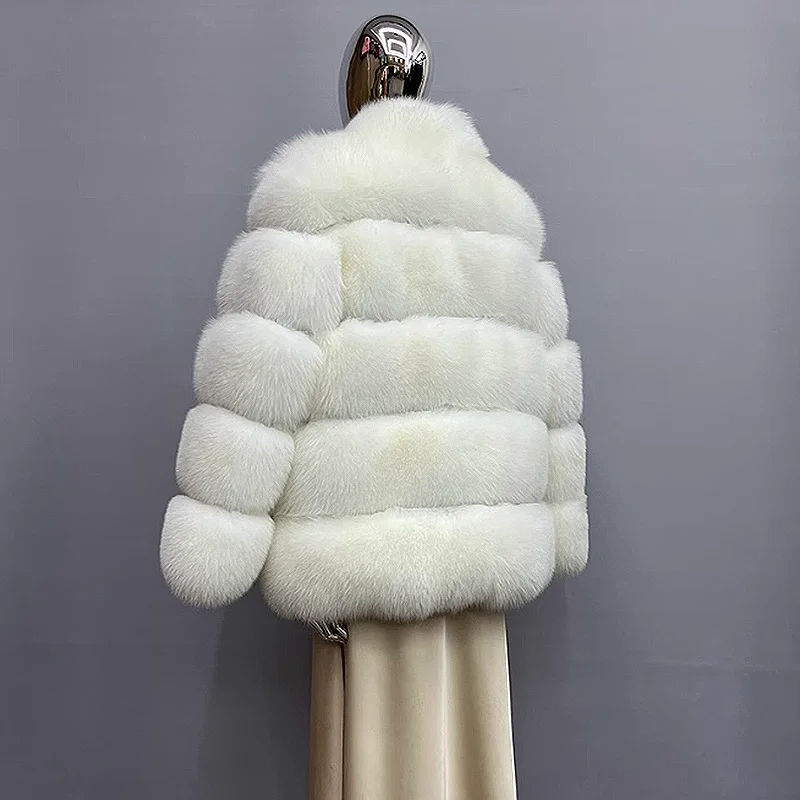 Women\'s Standing Collar Real Fox Fur Coat High Quality Large Horizontal Fox Fur Jacket Winter Luxury Women\'s Natural Fur Coat