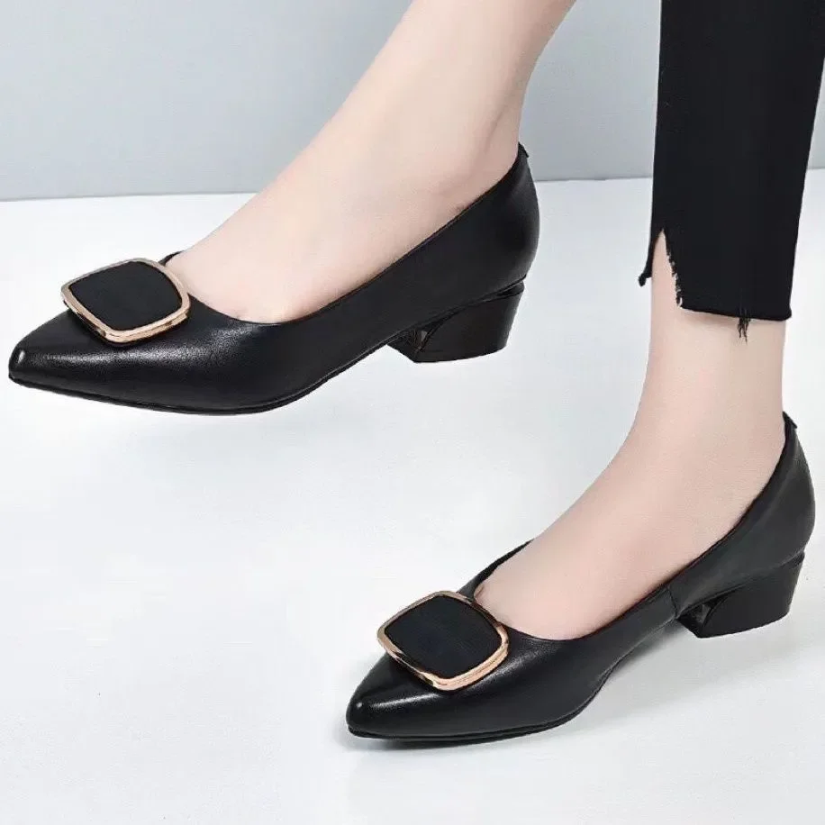 Moda dolce nero leggero di alta qualità morbida pelle Pu Slip on tacco scarpe da ufficio per le donne signora Casual scarpe da lavoro rosse B30