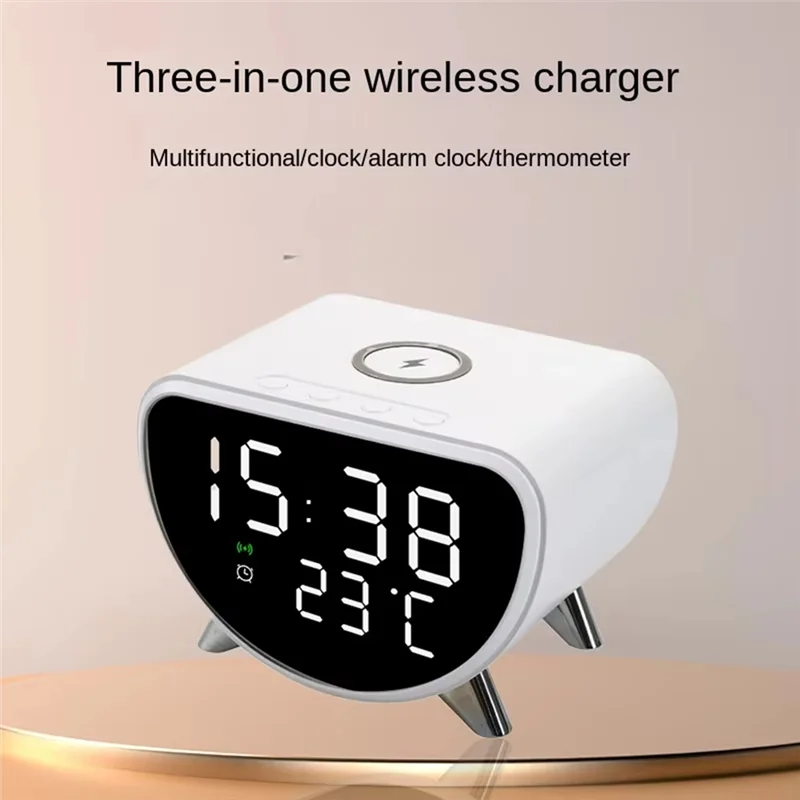 ABZY-Multifunctional Alarmclock Temperature Clock Wireless Charger LED Mobile Phone Three In One Wireless Charger