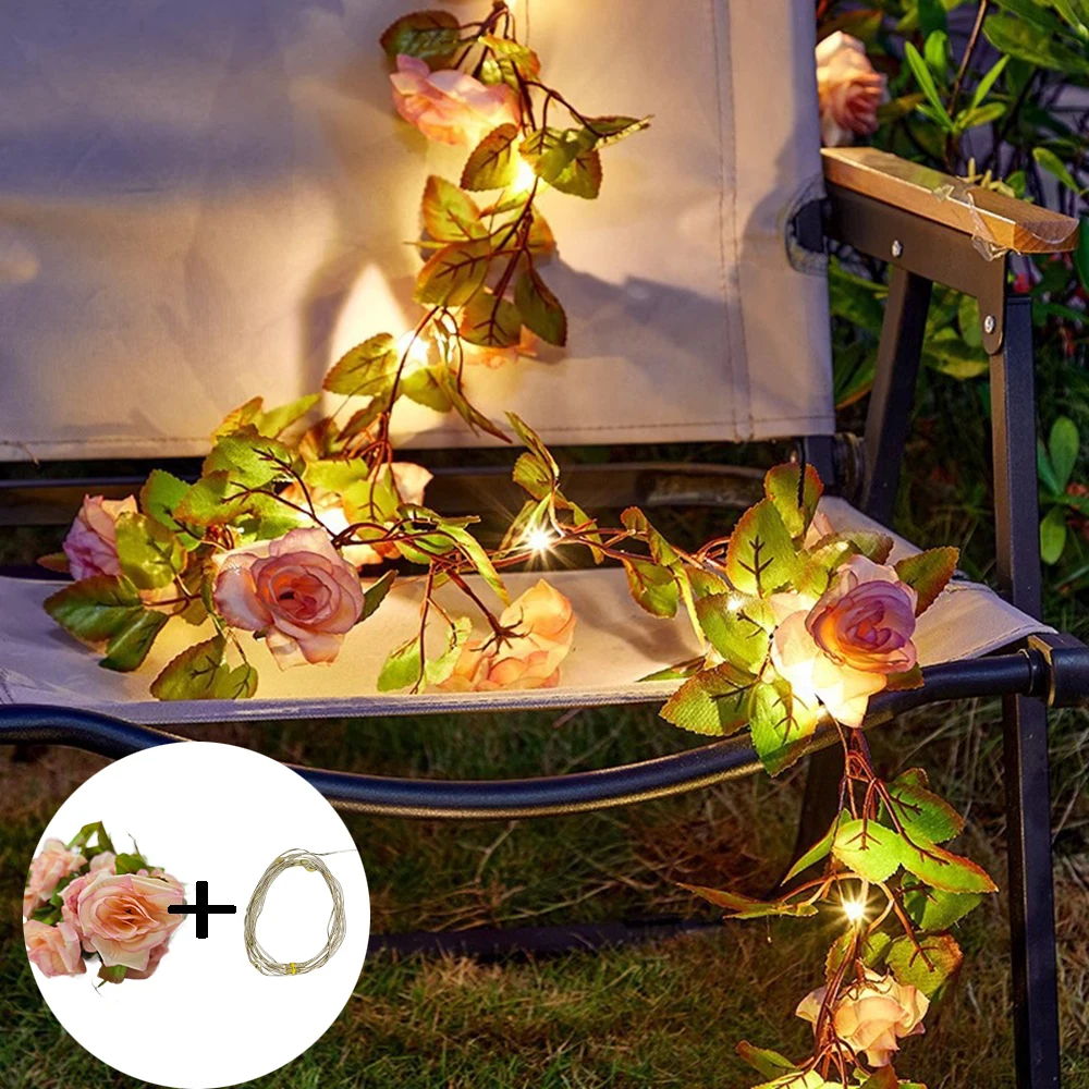 1set Rose Flower LED String Light, Artificial Rose Flower Vine String Lights Hanging Garland Fairy Lights Flower String Light