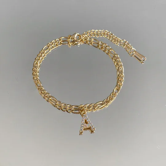 Custom Initial Charm Bracelet Personalized Gold Plated Jewelry Crystal Embellished Letter Pendants Unique Name Themed Bracelets