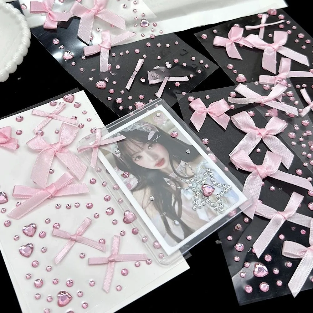 Cute 3D Love Lace Bow Crystal Stickers Pink DIY Kpop Photo Deco Stickers Gifts Sparkly Rhinestone Stickers For Photo Card Holder
