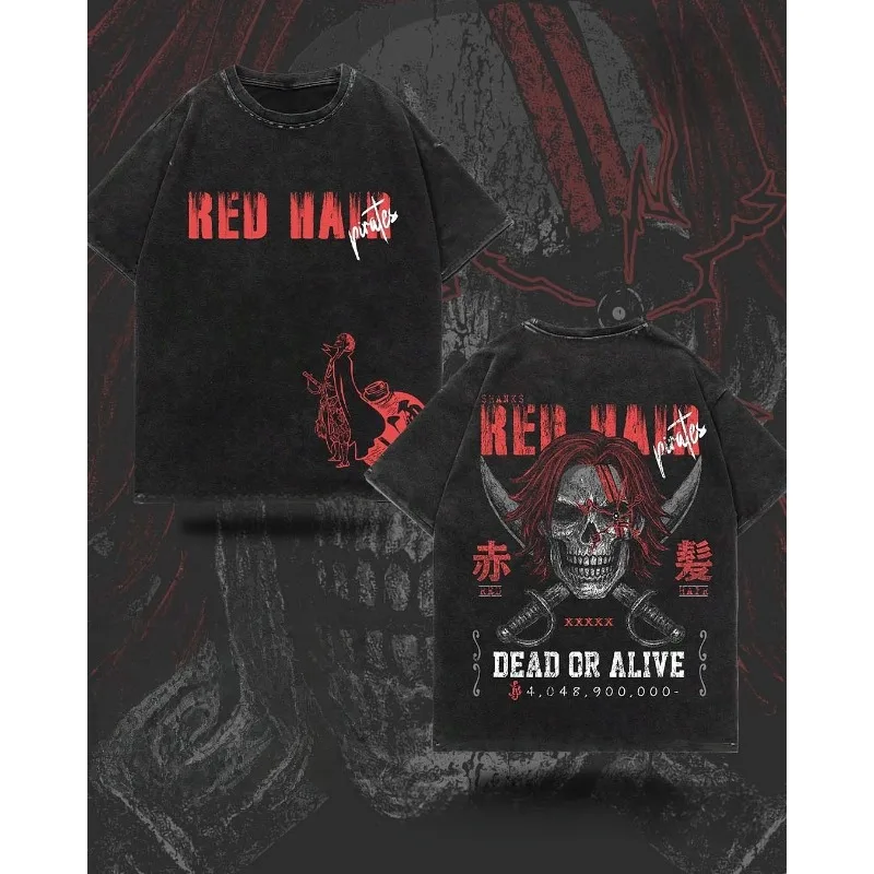 

Летние мужские стираемые футболки японского аниме One Piece Shanks с принтами Одежда Harajuku Y2K Негабаритные топы из 100% хлопка с половиной рукавов