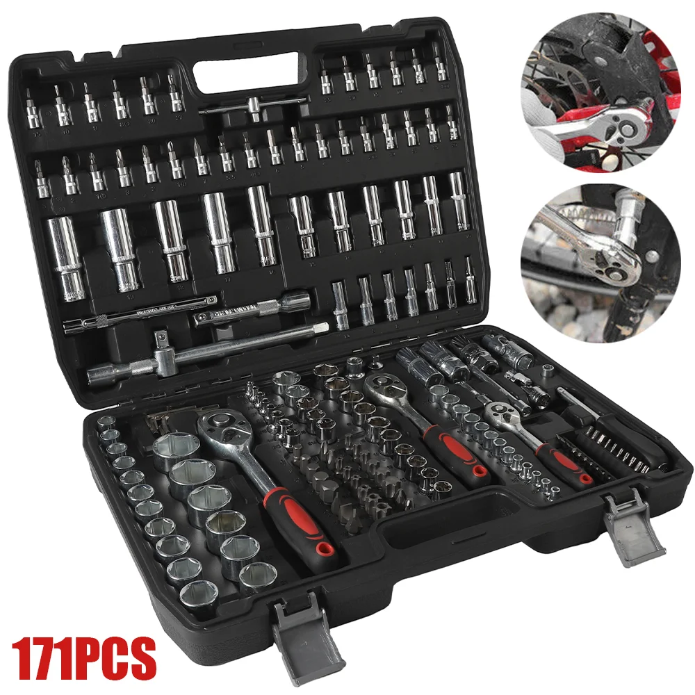 171 قطعة مفتاح بانة مجموعة أداة إصلاح السيارات اسئلة المفك وجع 1/4 3/8 1/2 اسئلة المفك مفك بت أداة اليد #1