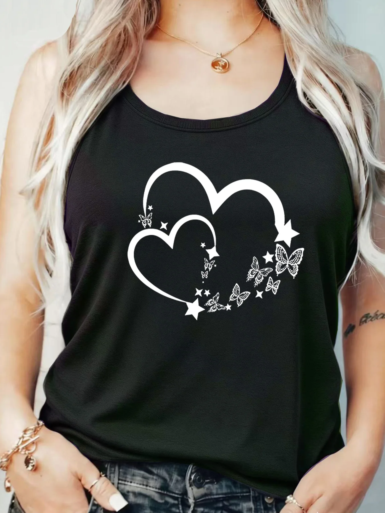 

Loose Fit Printed Pocket T-Shirt for Women with Ribbed Collar round Neck 1-8XL plus Size Comfortable Casual Vest