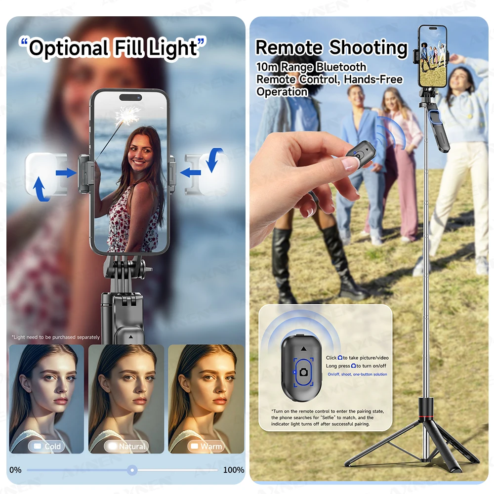 حامل ثلاثي القوائم F16 لعصا سيلفي مع عمود طويل مكون من 8 أقسام مقاس 1708 مم، وجهاز تحكم عن بعد بلوتوث، 360 درجة °   دوران، واجهة 1/4، لمدونة فيديو كاميرا الهاتف