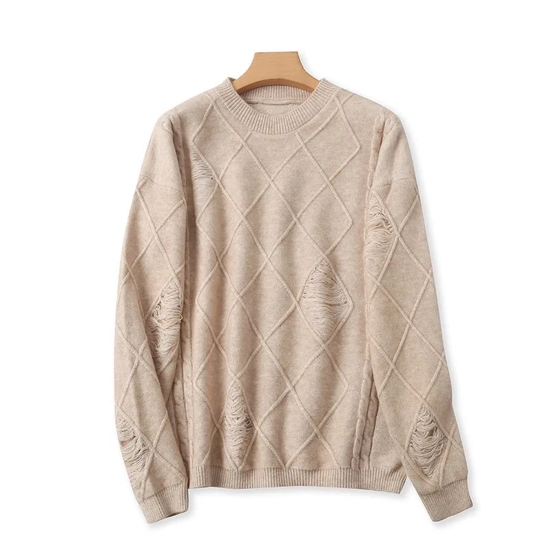 

Женский осенне-зимний утепленный вязаный свитер с круглым вырезом, длинными рукавами, узором «косы», модный, свободный, эластичный, теплый, уютный, однотонный