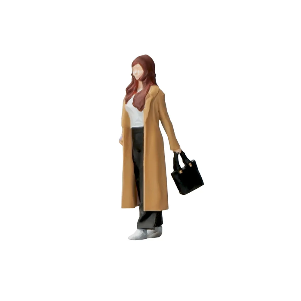Kicarmod 1/64 Scale Model Figurine Miniature doll model of a handbag carrying woman wearing a windbreaker in Scale Diecast Model