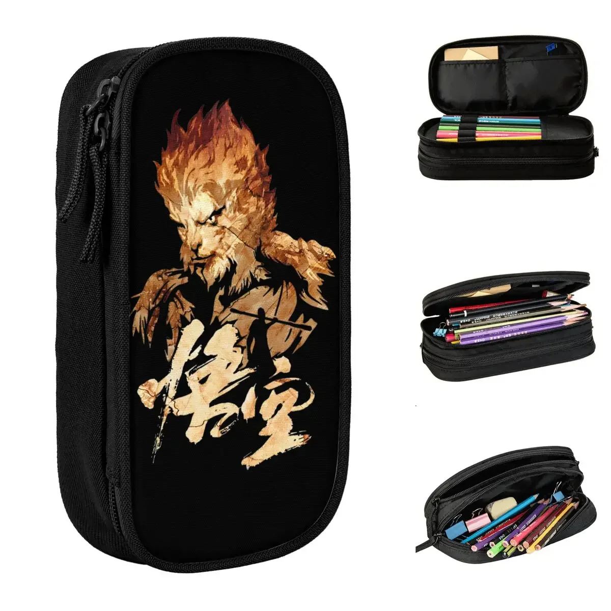 Black Myth Wukong Pencil Cases Monkey King Pen Box Bags Student Big Capacity Office Cosmetic Pencilcases