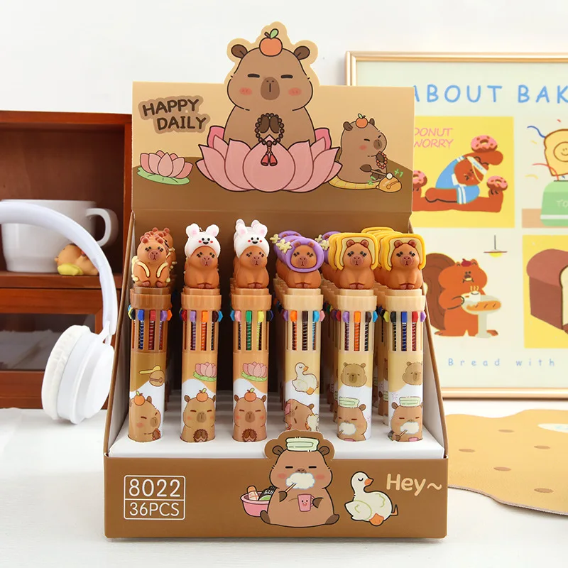 

6/36pcs Cartoon Capybara Doll 10 Colors Ballpoint Pen Cute Gel Pen Colored Markings Multifunctional Student Stationery Wholesle