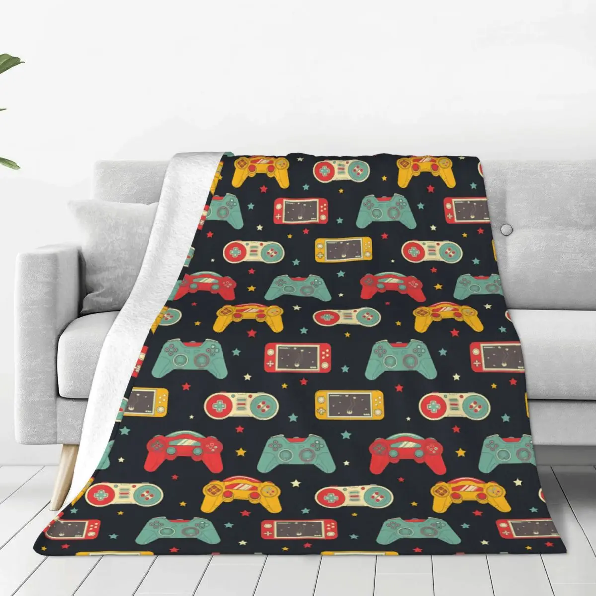 Retro Pattern With Joysticks Premium Flannel Blanket Soft Warm Throw Blankets For Chair Sofa Bed Travel Bedspread Sofas