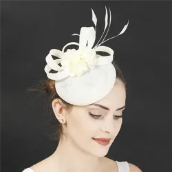 Ivory Fashion Fascinator Hat For Women Elegant Ladies Headpiece With Fancy Flower Charming Fedora Cap Party Dinner Chapeau Cap