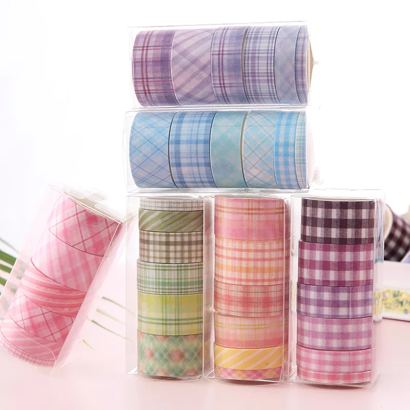 6Pcs/Set Fashion Plaid Stripe Washi Tape Cute Masking Tape Decorative Adhesive Tape Sticker DIY Scrapbooking Diary Stationery