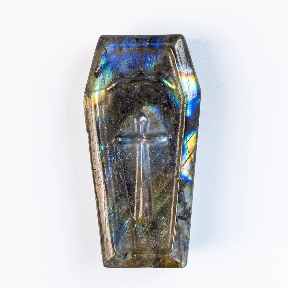 

1Pcs Labradorite Gem Pendant Semi-Finished Vivid Blue Flash AA Grade Cross Coffin Shape for Diy Jewelry 50X25X11mm