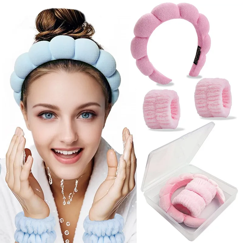 Chic Fried Dough Twists Schwamm Hohe Krone Stirnband Handtuch Flauschige Haarreifen Armband Damen Gesichtswäsche Haarspangen Zubehör Set – Detail 2