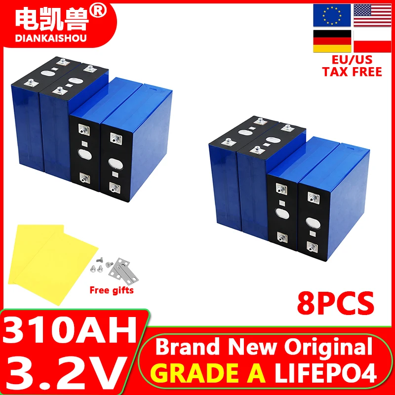 8pcs new 3.2V 320Ah 280Ah 202AH 105Ah LiFePO4 battery 3C Lithium iron phosphate battery for 4S 12V 24V Golf Cart Yacht RV solar