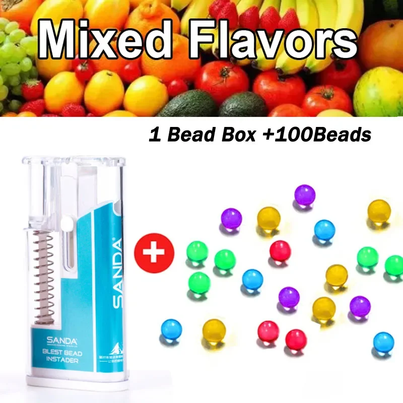 SANDA Cigarette Explosion Pops Beads DIY Push Box 100PCS Mix Fruit Black Ice mint flavor Brush Ball For Smoking Holder Men Gifts