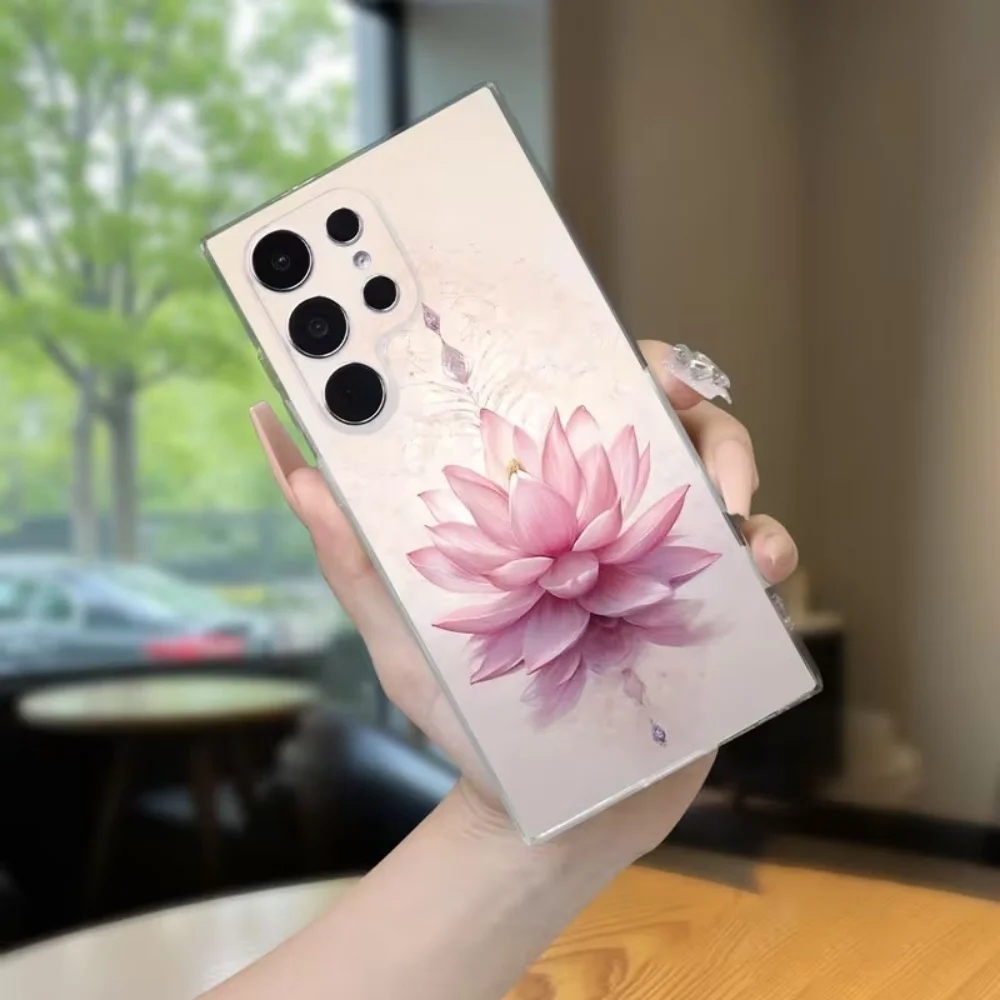 Phone Case For Samsung Galaxy A73 A72 A71 A70 A56 A55 A54 A53 A52 A51 A50 A42 A36 S 4G 5G Pink Lotus Flower Clear Protect Cover view 2