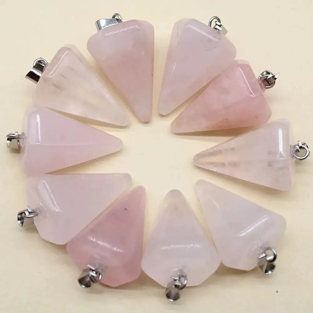 10pcs Bulk Small Size Natural Stone Charms Crystal Pendant for Girls DIY Pendulum Necklace Jewelry Making Amethyst Pink Quartz