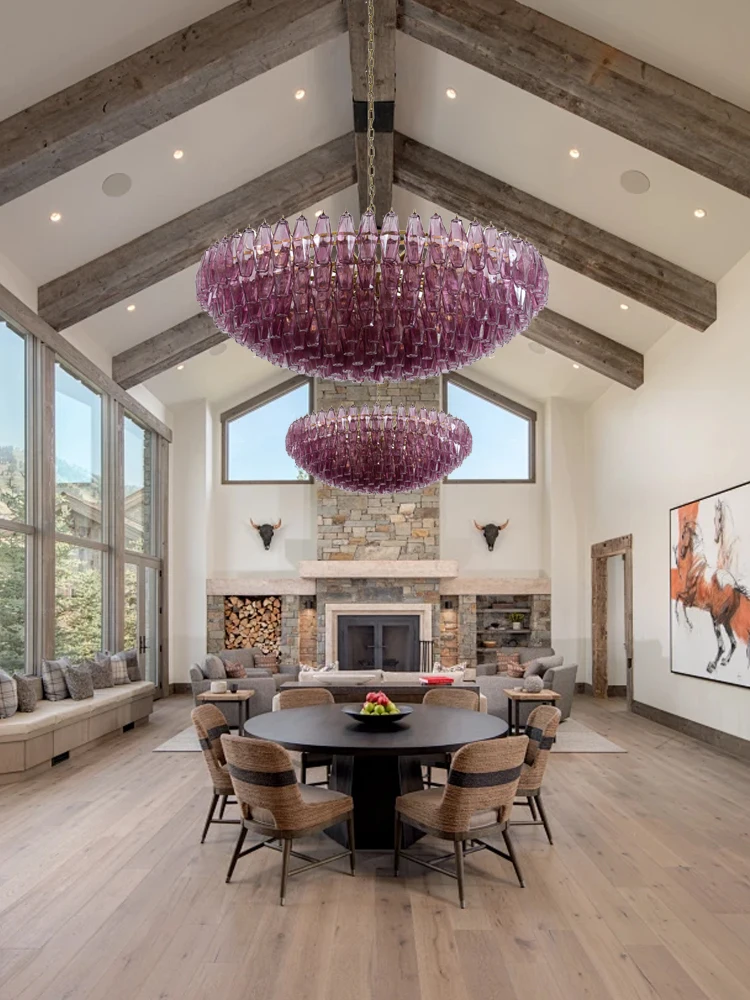 

Vintage Glass Large Chandelier Luxury Classic Home Decor Big Light Fixture Purple Amber Light Fixture Lamparas De Techo 2025