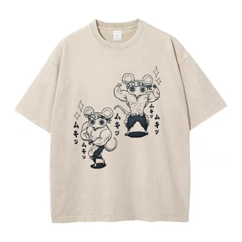 Anime Demon Slayer GYM Washed T-shirts Uzui Tengen Rats Hip Hop T Shirt Streetwear Men 100% Cotton Vintage Summer Top Tee image 4