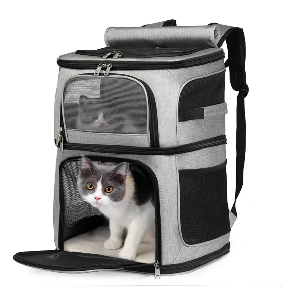 

Two-Layers Cat Carrier Backpack Removable Cat Bag for 2 Cats Collapsible Pet Carrier for Small Dogs Puppies of 7kg Pet Supplies