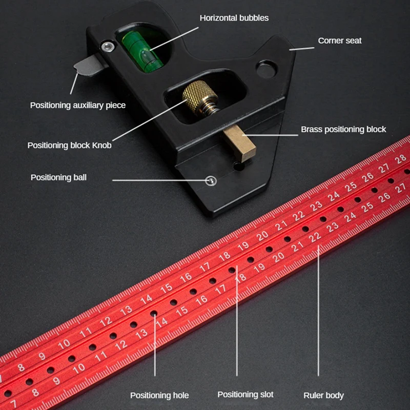 Medidores de alta precisão para carpintaria, régua de ângulo quadrado combinada, régua de ângulo móvel de 30cm de comprimento