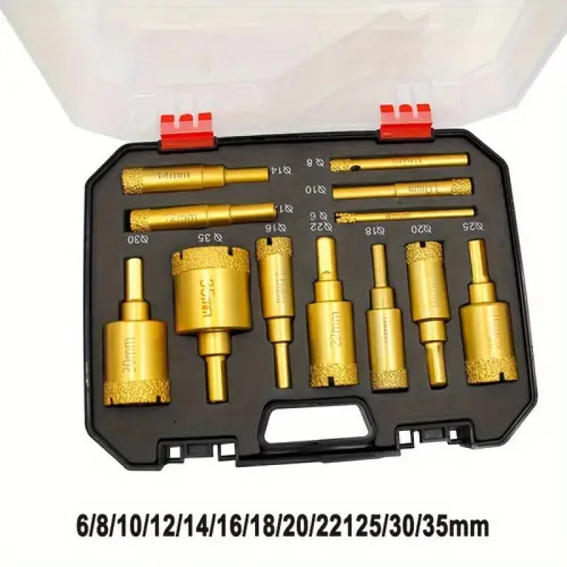 

6-35mm Hole Saws Diamond Drill Bits Set Triangle Shank for Glass/Tile/Granite Brazed Diamond Coated Ceramic Drill Kit Marble Cut