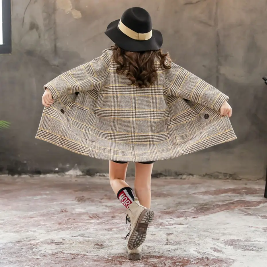 Girls Winter Long Jacket Outerwear Plaid Pattern Jacket For Girl Thick Warm Kids Coat Outerwear Teenage Children Clothings