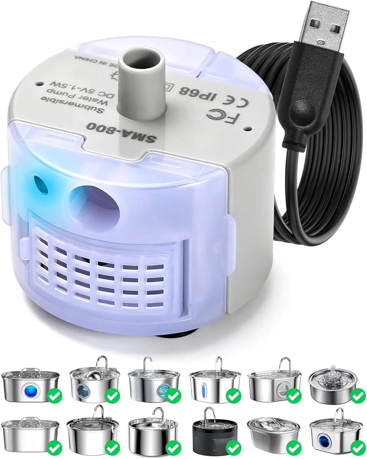 Cat Water Fountain Water Pump, USB Plug SMA-800 for Stainless Steel Pet Water Dispenser Replace Motor Water Fountain Accessories